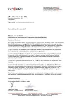  Réponse à la consultation Modification de l’ordonnance sur l’importation de produits agricoles