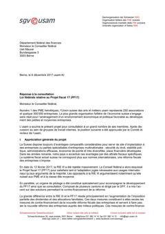  Réponse à la consultation Loi fédérale relative au Projet fiscal 17 (PF17)