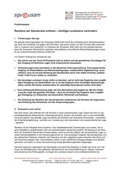  Positionspapier «Resilienz der Demokratie erhöhen – künftige Lockdowns verhindern»