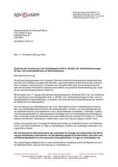  Änderung der Verordnung 2 zum Arbeitsgesetz (ArGV 2; SR 822.112): Sonderbestimmungen für Bau- und Unterhaltsbetriebe auf Nationalstrassen