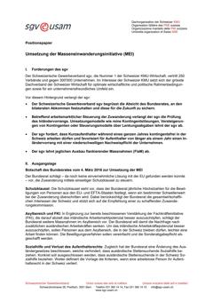  Positionspapier Umsetzung der Masseneinwanderungsinitiative (MEI)